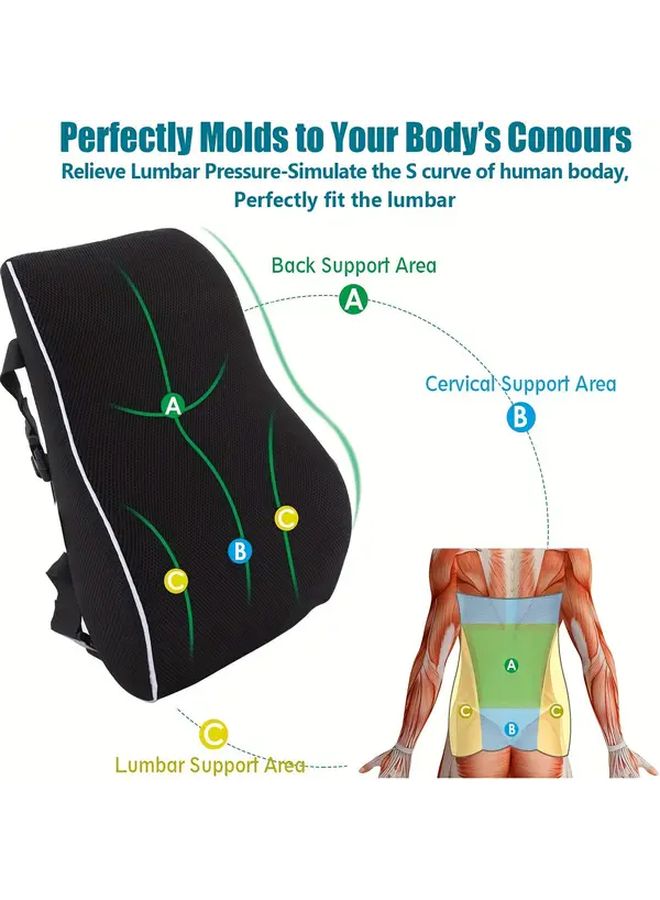 Black Memory Foam Lumbar Support Pillow Ergonomic for Office Car Gaming Chair Back Pain Relief - Image 5